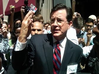 Comedian Stephen Colbert taking donations for his Super PAC (photo Sadonis)