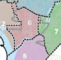 The proposed 2011 redistricting plan for D.C., laid over the current ward map.