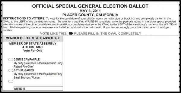 A write-in vote on this ballot would be thrown out, unbeknownst to the voter.